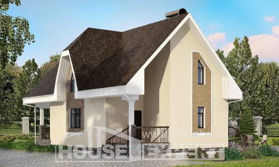 125-001-Л Проект двухэтажного дома мансардой, недорогой загородный дом из теплоблока Сочи, House Expert