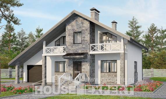 180-017-Л Проект двухэтажного дома с мансардным этажом, гараж, средний загородный дом из бризолита, Сочи