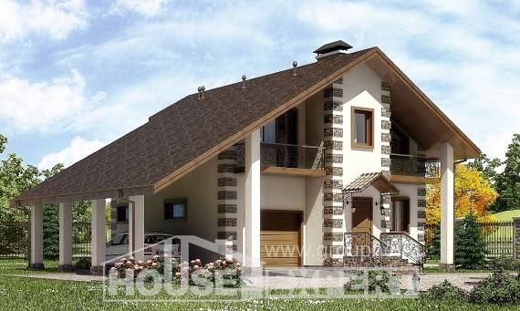 150-003-Л Проект двухэтажного дома с мансардным этажом и гаражом, компактный домик из дерева, Сочи