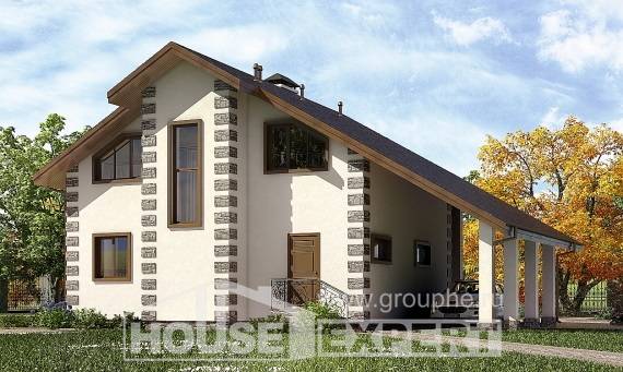 150-003-Л Проект двухэтажного дома мансардный этаж, гараж, классический домик из дерева, Сочи