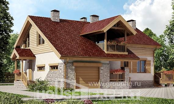 165-002-П Проект двухэтажного дома мансардный этаж и гаражом, классический домик из пеноблока Сочи, House Expert