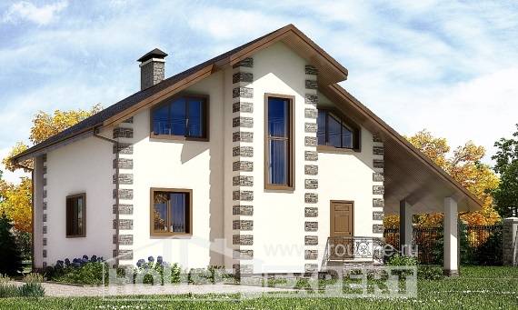 150-003-Л Проект двухэтажного дома мансардный этаж и гаражом, простой домик из бревен, Сочи