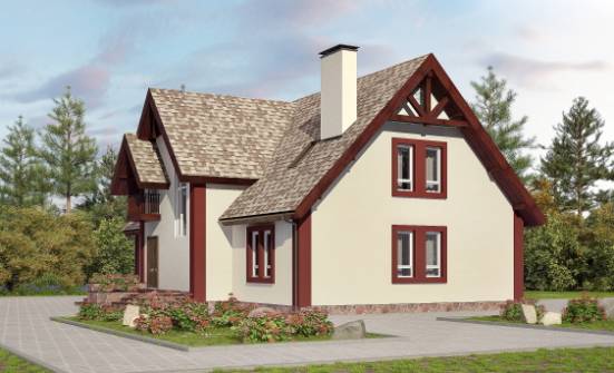 300-008-Л Проект двухэтажного дома с мансардой, гараж, уютный дом из пеноблока Сочи | Проекты домов от House Expert
