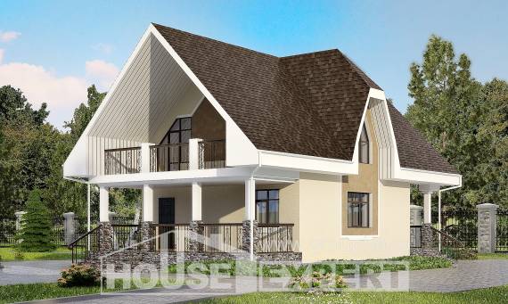 125-001-Л Проект двухэтажного дома с мансардой, доступный дом из керамзитобетонных блоков Сочи, House Expert