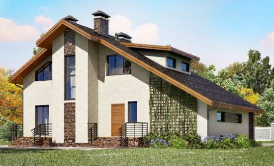 180-008-Л Проект двухэтажного дома мансардный этаж, гараж, уютный загородный дом из бризолита Сочи | Проекты домов от House Expert