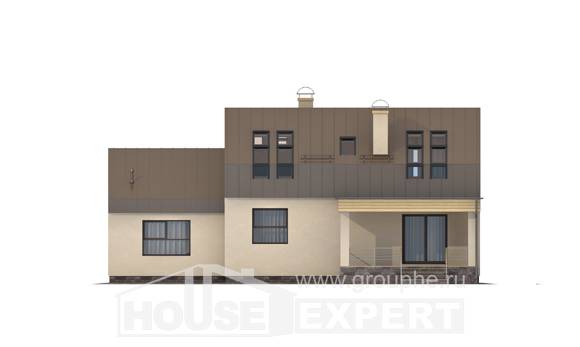 150-015-Л Проект двухэтажного дома мансардой и гаражом, красивый домик из бризолита, Сочи