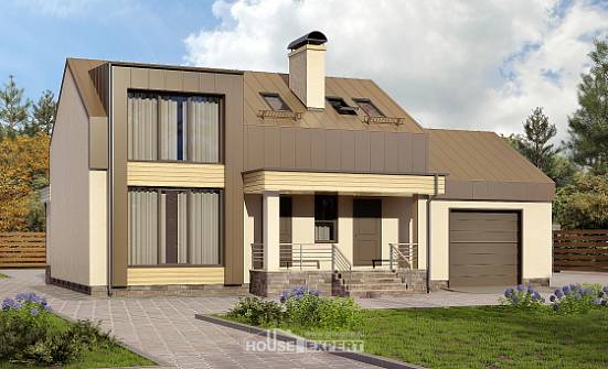 150-015-Л Проект двухэтажного дома с мансардным этажом, гараж, скромный домик из блока, Сочи