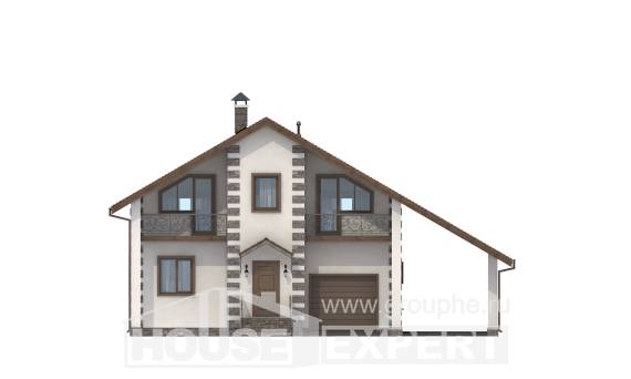 150-003-Л Проект двухэтажного дома мансардный этаж, гараж, небольшой дом из бревен, Сочи