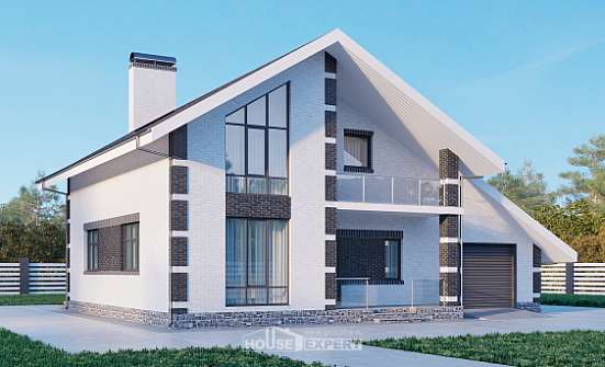 190-008-П Проект двухэтажного дома с мансардой, гараж, красивый дом из бризолита, Сочи