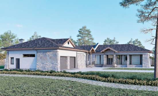 280-004-Л Проект одноэтажного дома, гараж, красивый загородный дом из бризолита Сочи | Проекты домов от House Expert