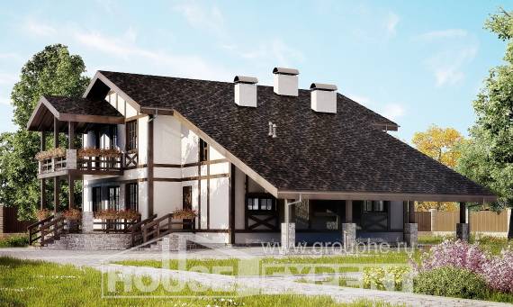 250-002-Л Проект двухэтажного дома с мансардным этажом, гараж, уютный дом из кирпича Сочи, House Expert