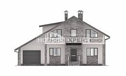 180-017-Л Проект двухэтажного дома с мансардным этажом и гаражом, классический загородный дом из бризолита, Сочи